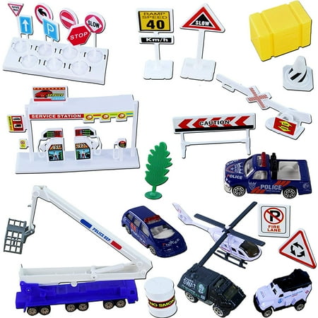 Children's Fun Imaginative Pretend Play Fight All Against Crime & Hate Heavy Die Cast Metal Police Force Playset Toy, Comes w/ A Lot Of Accessories