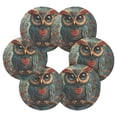 thumbnail image 2 of Haosy Set of 6 Drink Woven Coaster with Holder Heat Resistant Non-Slip Bar Coasters 4 Inches Valentines Owl on Tree Branch, 2 of 7