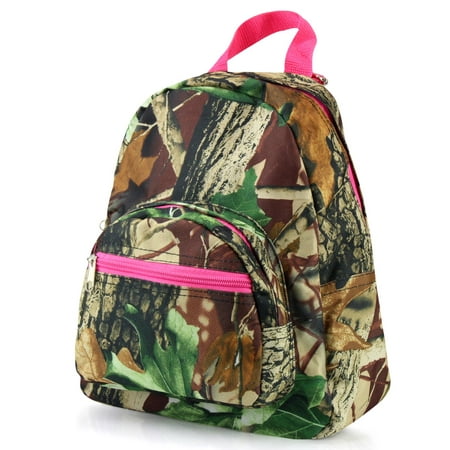 Stylish Kids Small Travel Backpack by Zodaca Girls Boys Bookbag Shoulder Children's School Bag for Outside Activity - Natural Camouflage with Pink