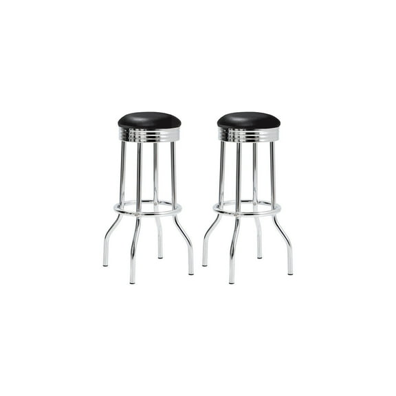 HomeStock Naturally Nice Upholstered Top Bar Stools (Set of 2), Black Leatherette with Chrome Base, 360-Degree Swivel, Retro 50s Style, Measures 19 x 19 x 30 inches