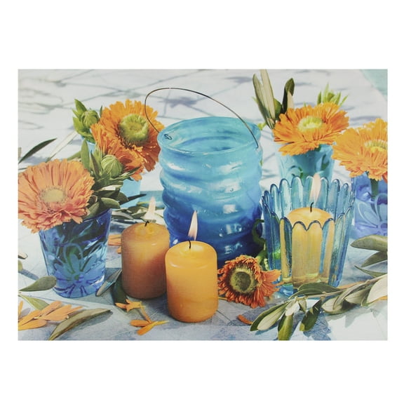LED Lighted Flickering Candles and Flowers Glass Candles Canvas Wall Art 12" x 15.75"