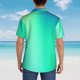 thumbnail image 4 of Fotbe blue green colors Camisa Hawaiana para Hombre Unisex – Camisa Casual de Verano con Botones de Manga Corta de Algodón y Lino,Small, 4 of 7