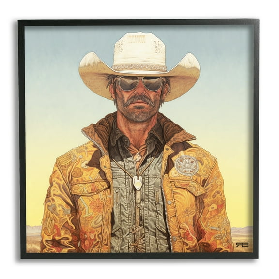 Stupell Industries Cowboy at Sunset Abstract Painting Black Framed Art Print Wall Art, 12 x 12