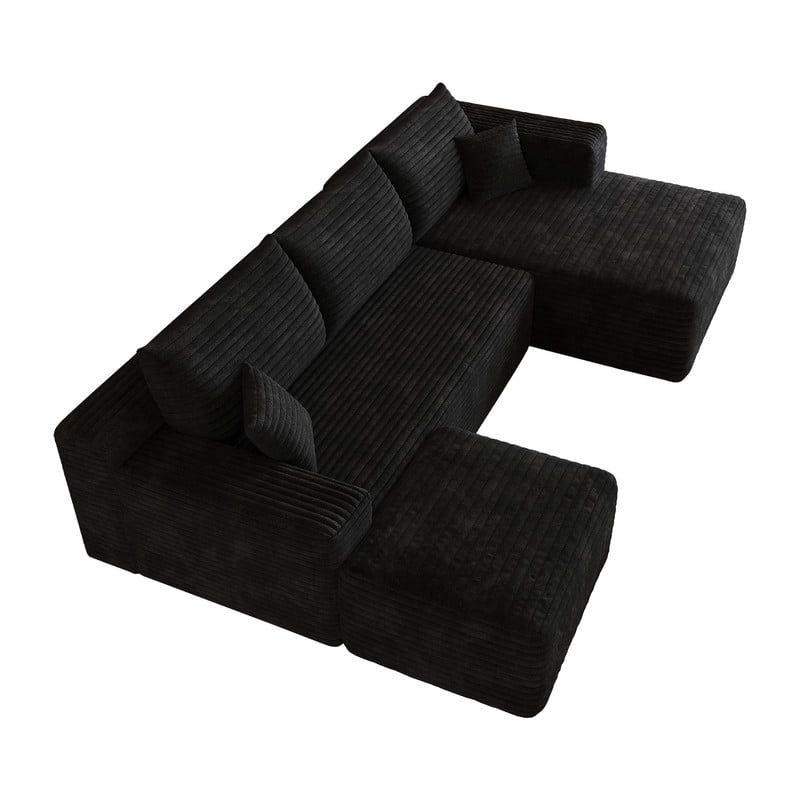 103" U Shaped Cloud Sectional Sofa with Ottoman, Modern Modular Corduroy Fabric Couch with Deep Seat and Chaise, Minimalist Upholstered Corner Sofa for Living Room, Apartment, No Assembly Required