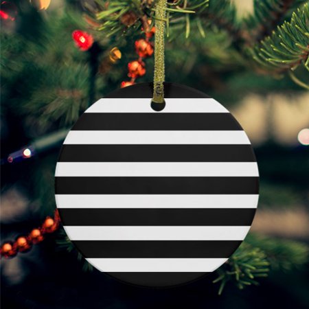 Black Striped Ceramic Ornaments Modern Simple Monochrome Geometric White Round Porcelain Hanging Ornaments with Gold String Xmas Decorations Keepsake Gifts for Holiday Home Party 3
