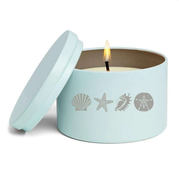 Scented Candle Gift 8oz with Lid Sea Shore Beach Shells (Vanilla - Blue)