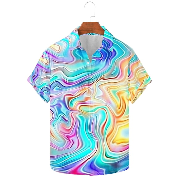 JSheng Tie-Dyed Tops Printed for Men Summer Breathable Casual Short-sleeved shirt Tops Sky Blue S