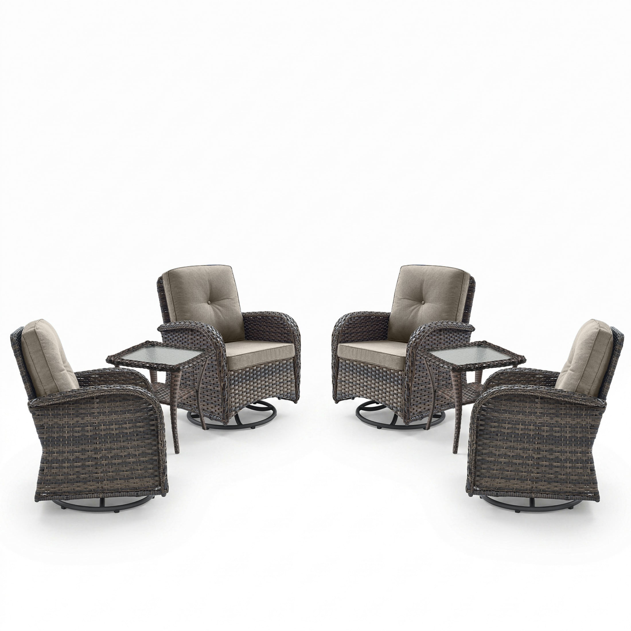 Unnifurnzi 6 Pieces Patio Bistro Set Outdoor Swivel Rocker Patio Chairs with Side Table Patio Furniture for Deck Porch Garden Balcony Poolside-Brown/Gray