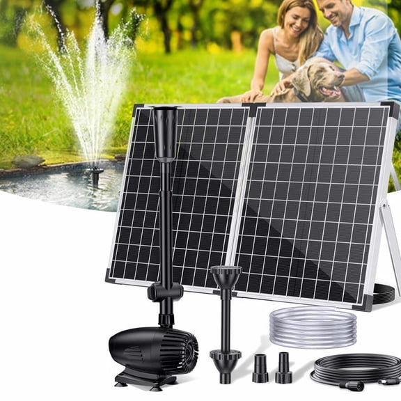 POPOSOAP 55W Solar Pond Pump with Dry-Run Protection, 480GPH Solar Powered Fountain Pump with 17ft Cord and PVC Tubing for Outdoor Ponds and Waterfalls
