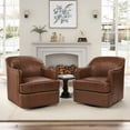 thumbnail image 3 of Carolayne Leather Accent Chair, 360°Swivel Accent Chair Set of 2, Modern Upholstered Accent Armchair Waterproof for Bedroom Living Room, Dark Brown, 3 of 7
