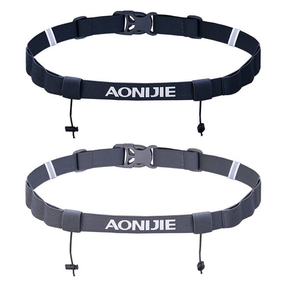 AONIJIE 2Pcs Triathlon Running Race Number Belt Adjustable Bib Holder with 6 Energy Gel Loops, Black Grey