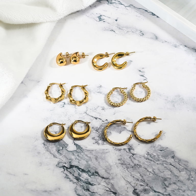 Chunky Twisted Gold Hoop Earrings For Women - Open Geometric Hoops, Lightweight Fashion Earrings, Gift For Girls & Teens