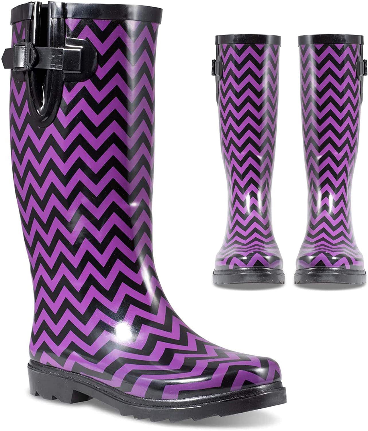 Jelly Lined Water Resistant Ladies Glitter Twisted Women’s Rubber Rain Boots Knee High