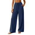 thumbnail image 2 of BRELIL Women's Wide Leg High Waisted Lounge Pants with Pockets Casual Solid Baggy Beach Vacation Trousers Loose Fit Fall Outfits, Navy M, 2 of 6