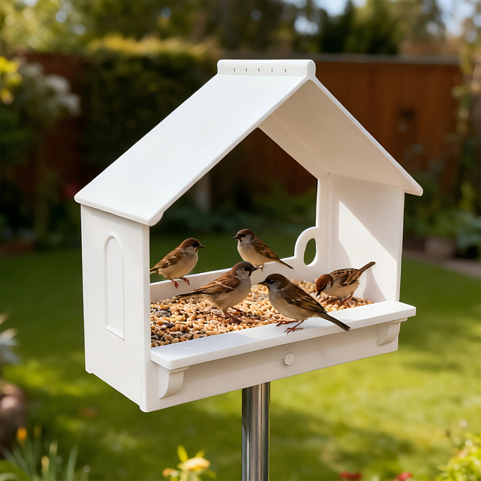 Specollect 4 Pcs Bird Feeder for Outdoors, Window Mount with Suction Cup, Hanging Bird Food Dispenser, Waterproof White Plastic, Garden & Patio Bird Watching