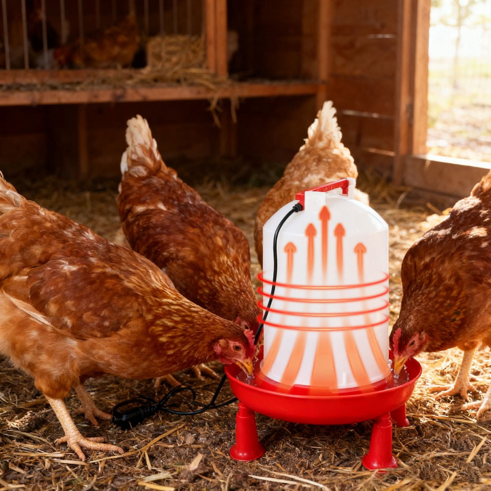 Outdoor Heated Chicken Waterer Poultry Bath Drinking Water Heating Poultry Feeder Heating Hood Machine Hanging Indoor Outside Home Garden Presents For Poultry Lovers