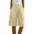 thumbnail image 4 of FAIWAD High Waisted Shorts for Women Knee Length Cotton Linen Shorts Elastic Waist Casual Summer Shorts with Pockets, 4 of 9