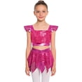 thumbnail image 7 of iiniim Girls Shiny Skirt And Top Set Ballroom Dancewear 2 Piece Dance Outfit for Cha-cha Performance Hot Pink 10, 7 of 7