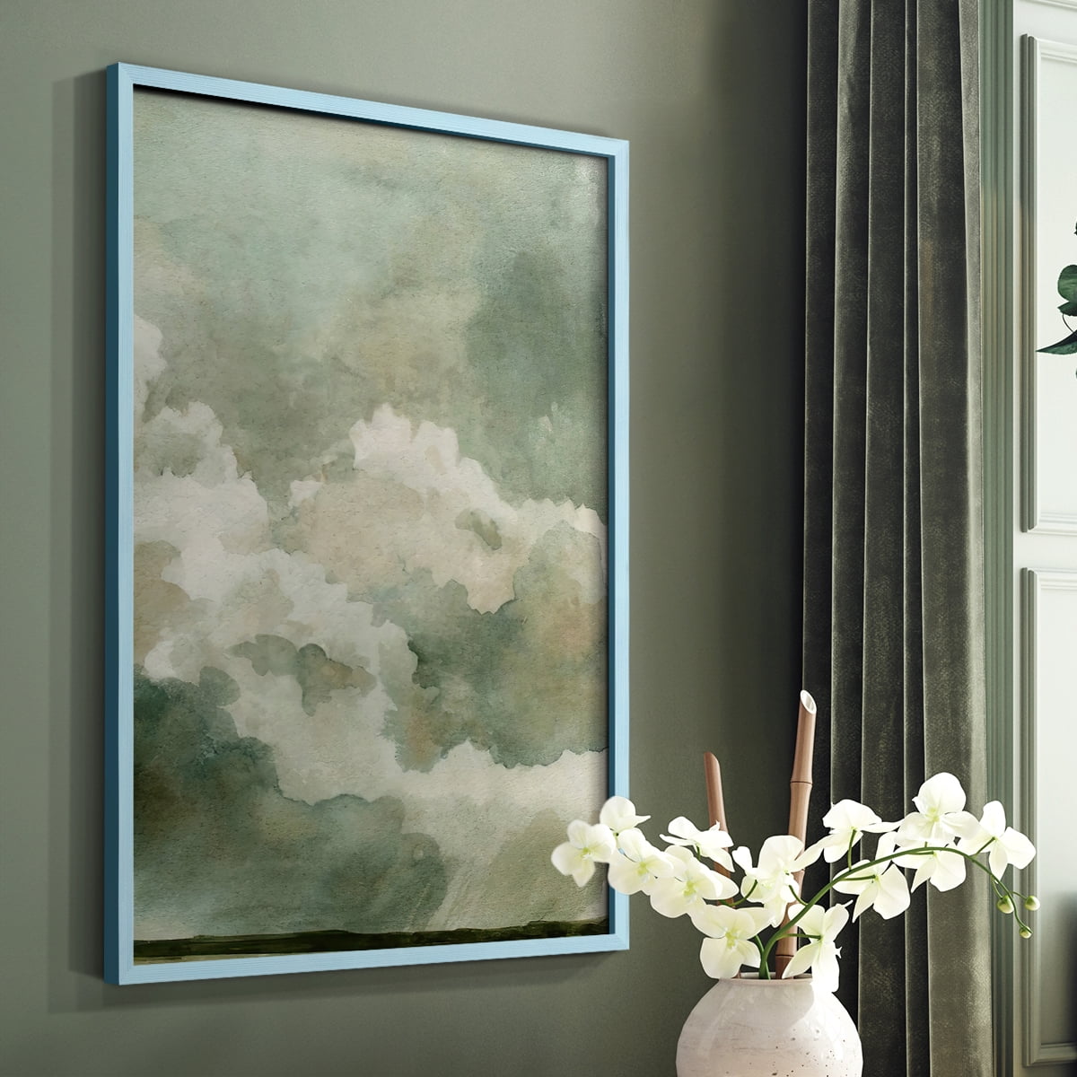 Coming Rain II Framed Print in Blue Solid Wood Framed Print No Nail Hanging