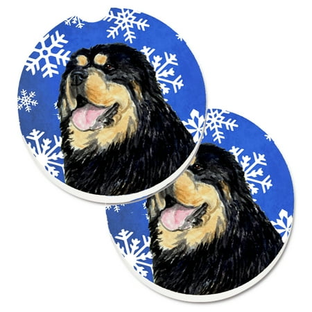 

Carolines Treasures SS4650CARC Tibetan Mastiff Winter Snowflakes Holiday Set of 2 Cup Holder Car Coasters Large