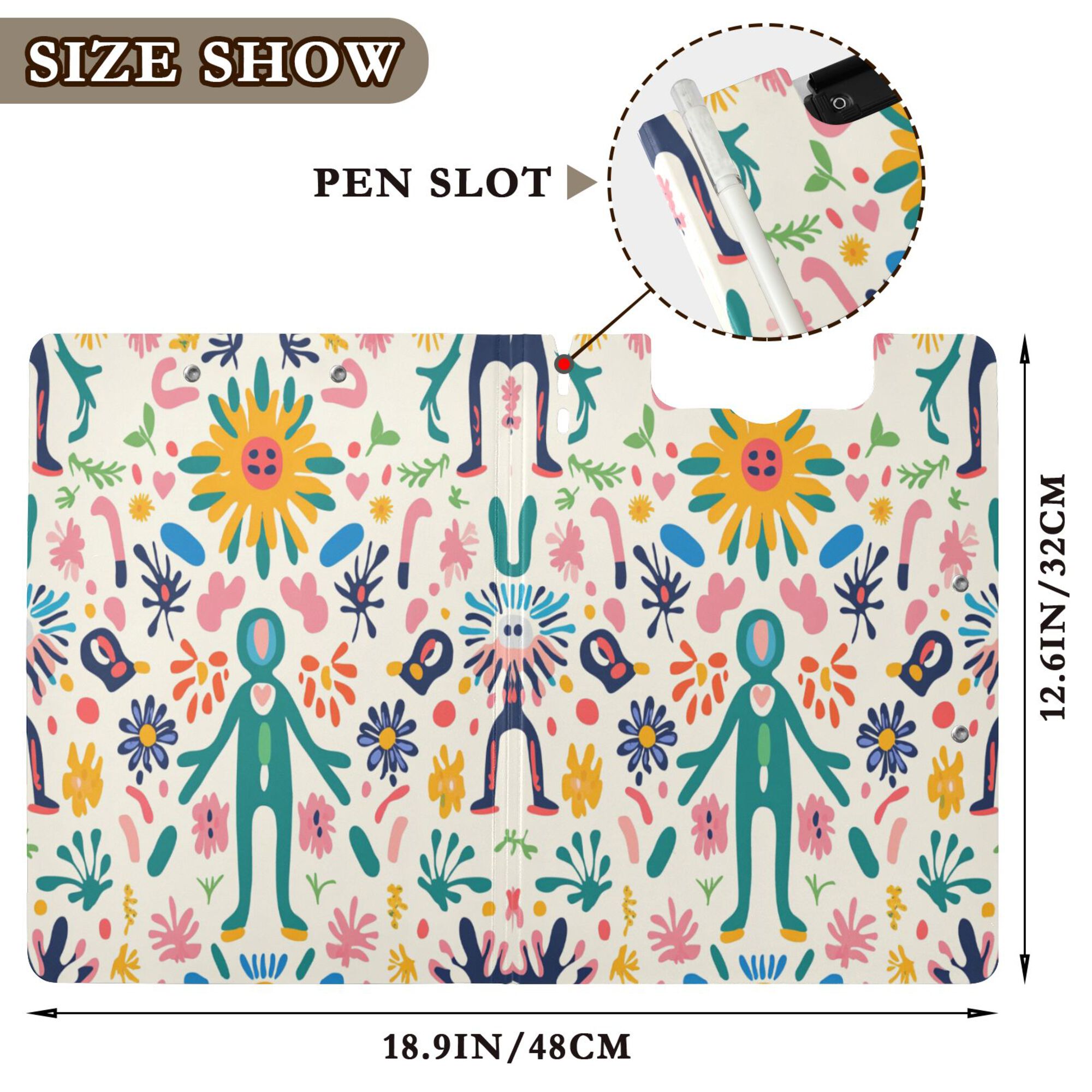 FORMRS A4 Clipboard Folder with Pen Holder Horizontal Foldable School Office Binder, Abstract Floral