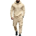 thumbnail image 2 of MLQIDK Men's Track Suits Fleece Hoodie and Sweatpants Workout Gym Jogging Sweat Suits Lounge Outfit 2 Piece Set Sport Athletic Tracksuits Big and Tall Winter Suit Sets Khaki XL, 2 of 4