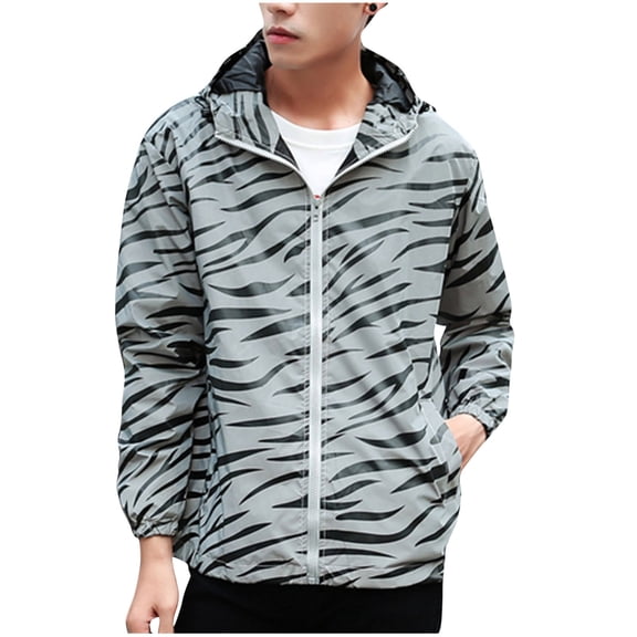 IROINNID Hoodies for Men Comfy Stripe Luminous Trench Zipper Reflective Hooded Jacket,Gray