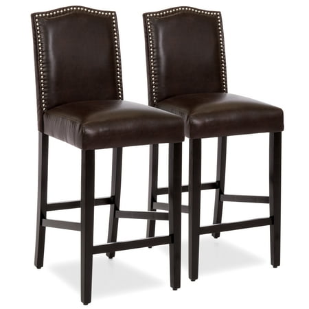Two's Company Hanging Rattan Chair Best Choice Products Set of 2 30in Contemporary Faux Leather Counter Height Armless Backed Accent Breakfast Bar Stool Chairs for Dining Room, Kitchen, Bar w/ Studded Nail Head Trim - Brown ()