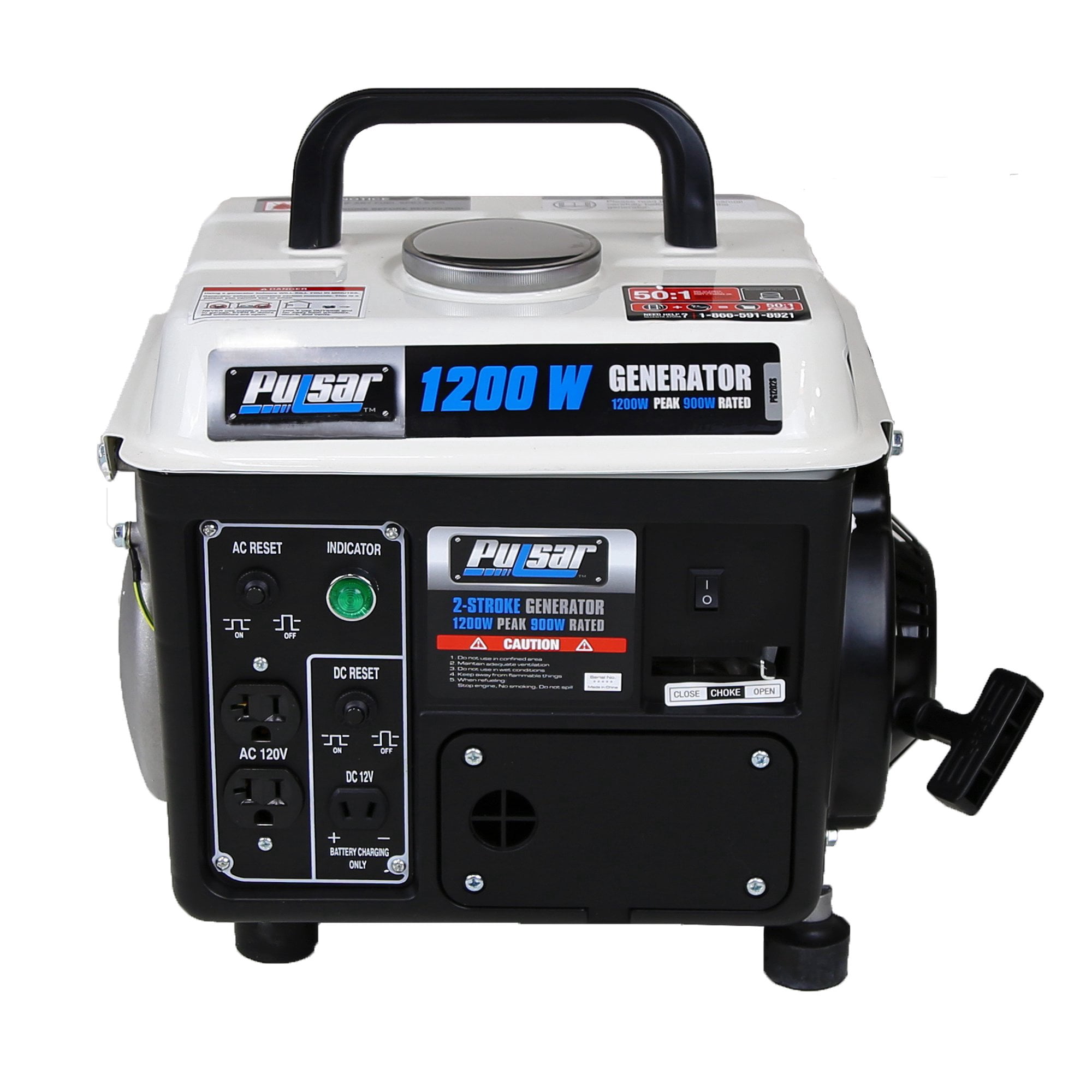 Pulsar PG1202SA 1200 Peak Watt 900 Running Watt Portable 2-Cycle Gas Powered Generator