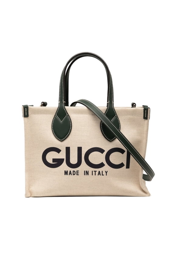 Pre-Owned Gucci Logo Print Mini Tote Bag/Shoulder Bag, 2-Way, 772144, Beige/Green... (Good)