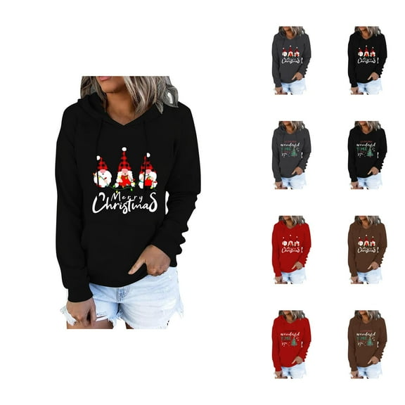 Christmas Holiday Hoodies for Women 2025 Long Sleeve Xmas Graphic Hooded Sweatshirt with Pockets Pullover Tops