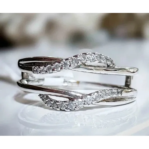 Ring Enhancer Wrap Guard Moissanite White Cut Round Ct 2 Plated Gold White 14k