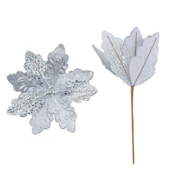 Beautynvta Christmas Poinsettia Flower, 13.8'' Glitter Hollow Artificial Poinsettia Flower Xmas Tree Ornament for Home Flower Arrangement Wreath Garland Party Decor