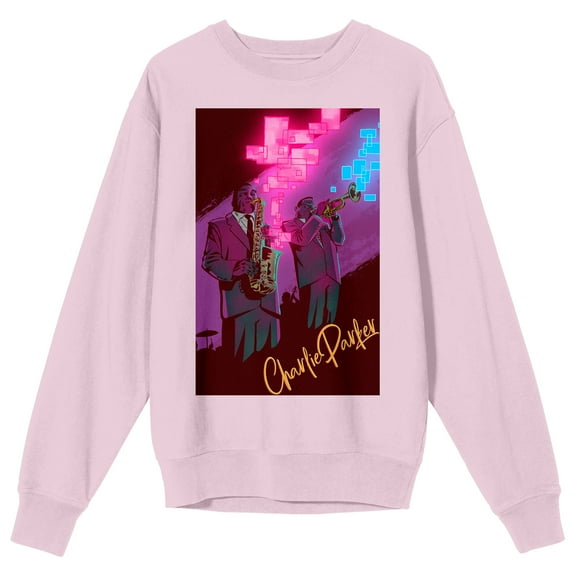 Charlie Parker Playing the Saxophone Men's Cradle Pink Crew Neck Sweatshirt-Small