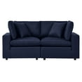 thumbnail image 1 of Modular Lounge Loveseat Deep Sofa, Blue Navy, Fabric, Modern Contemporary, Outdoor Patio Balcony Cafe Bistro Garden Furniture Hotel Hospitality, 1 of 9
