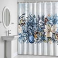 thumbnail image 5 of Christmasf Flower Shower Curtain for Bathroom Decor, Blue Poinsettia Floral Xmas Balls Snowflakes Winter Waterproof Fabric Shower Curtain, 60"x72" Set with 12 Hooks, 5 of 9