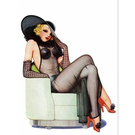 Black Negligee - Pinup Girl Blonde With Black Negligee And Canvas Art - (24 x 36)