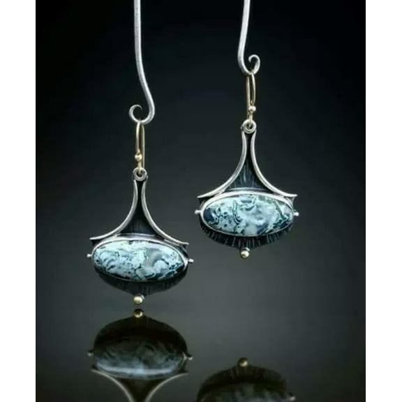 K-KED Silver Zirconia Moonstone Earrings Pearl Ear Hook Dangle Drop Gift Delicate Jewelry Pair-#9