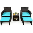 thumbnail image 3 of Gymax 5PCS Rattan Patio Furniture Set Chair & Ottoman Set w/ Turquoise Cushions, 3 of 5