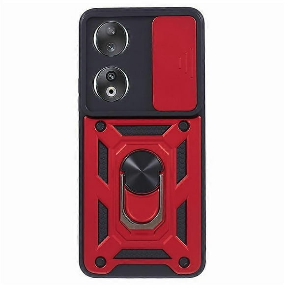 Compatible For Honor 90 Anti-Scratch Slide Lens Protection Phone Case PC+TPU Kickstand Phone Cover Red