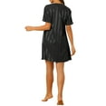 thumbnail image 3 of INSPIRE CHIC Women's Satin Nightgowns V Neck Short Sleeve Striped Sleepshirt Silky Lounge Sleepwear Pajama Dress XS Black, 3 of 6