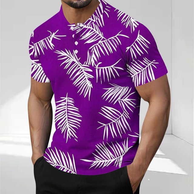 Wpawbk Men's Winter Polyester Fashion Casual Short Sleeve Button Round Neck Top Daily Outdoor
