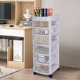 thumbnail image 2 of 6 Drawer Rolling Cart Storage Tower, Craft Storage Containers Bins/Drawer Cart Storage Tower White Frame with Clear Drawers 34.2 x 14.1x 11.8 inches, 2 of 9