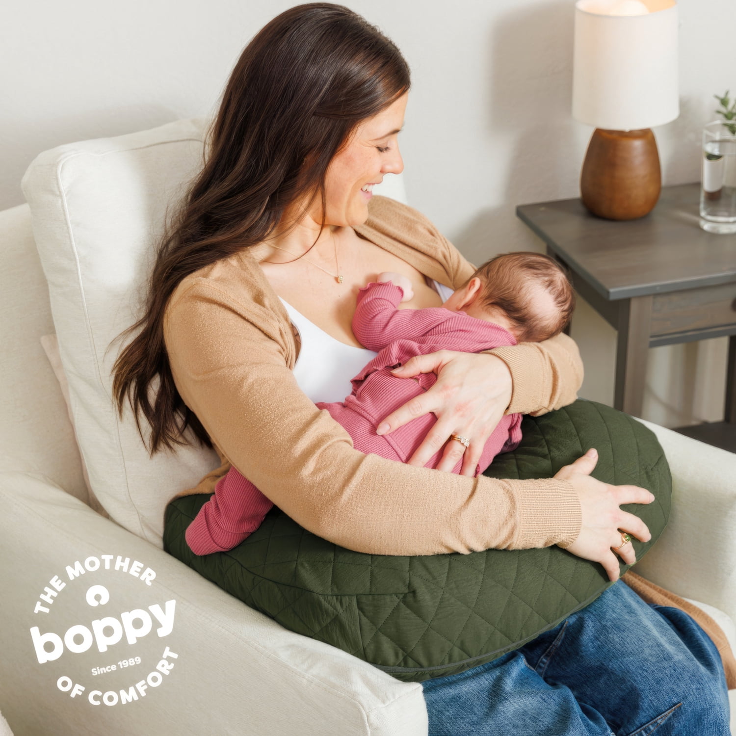 Boppy Nursing Pillow - Ergonomic Bottle & Breastfeeding Pillow, Higher, Firmer & Larger, Water-Repellent with Washable Premium Fabric Cover, Baby Safety Alliance Verified - Quilted Moss