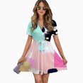 thumbnail image 2 of Abstract Pastel Paint Strokes Art Women Dress V-Neck Short Sleeve Flowy Swing Party Midi Dress, 2 of 4