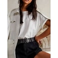 thumbnail image 3 of EYIIYE T-Shirt de Mode pour Femmes Manches Courtes Col Rond Couleur Unie Ample Décontracté Basique Tunique d'Été Surdimensionnée Blouses Mode Urbaine, 3 of 7