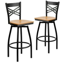 Flash Furniture 2 Pk. HERCULES Series Black ''X'' Back Swivel Metal Barstool - Natural Wood Seat