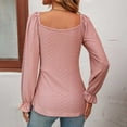 thumbnail image 4 of YYDGH Women's V Neck Drawstring Ruched Tops Puff Long Sleeve Ruffle Cuff Shirts Solid Color Casual Blouses Pink XL, 4 of 5