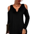 thumbnail image 3 of DYMADE Women Solid Cold Shoulder Sleeve Casual V-neck Slim Dress, 3 of 4
