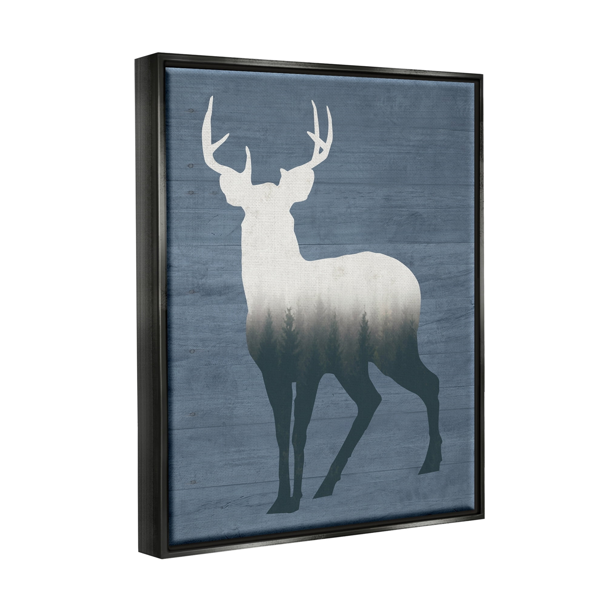 Stupell Industries Rustic Deer Silhouette Cabin Style Grain Pattern Graphic Art Jet Black Floating Framed Canvas Print Wall Art, Design by Lettered and Lined